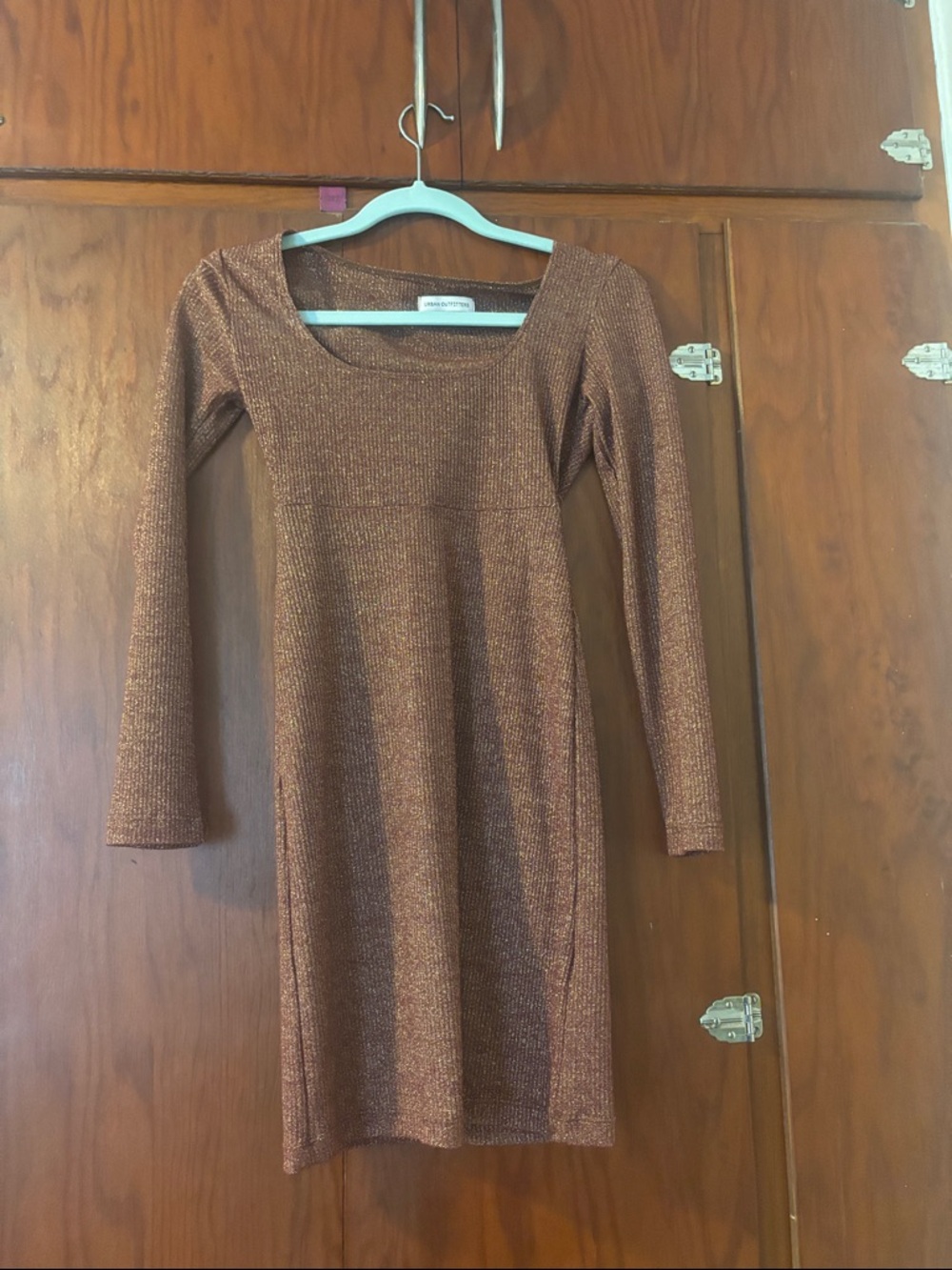 Metallic Copper Long-Sleeve Dress